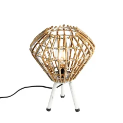 Landelijke tafellamp tripod bamboe met wit - Canna Diamond