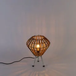 Landelijke tafellamp tripod bamboe met wit - Canna Diamond