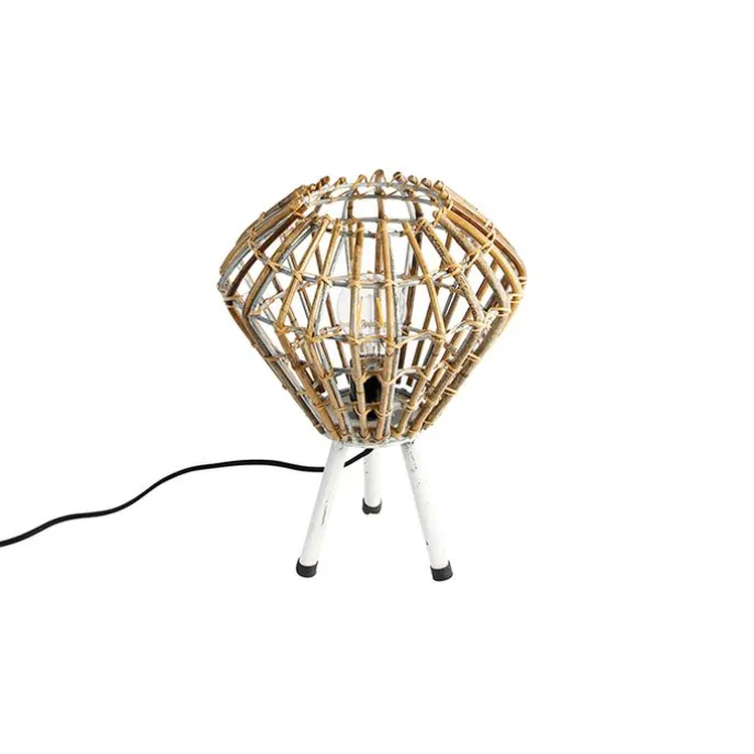 Landelijke tafellamp tripod bamboe met wit - Canna Diamond
