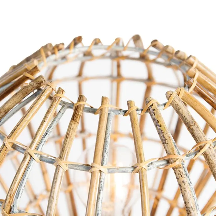 Landelijke tafellamp tripod bamboe met wit - Canna Diamond