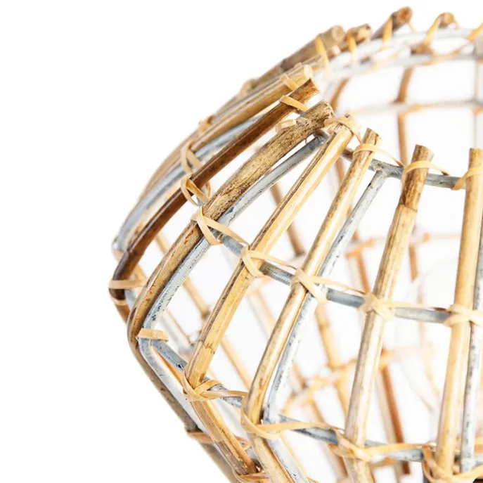 Landelijke tafellamp tripod bamboe met wit - Canna Diamond