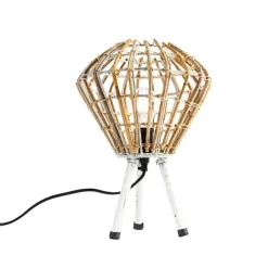 Landelijke tafellamp tripod bamboe met wit - Canna Diamond