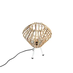 Landelijke tafellamp tripod bamboe met wit - Canna Diamond
