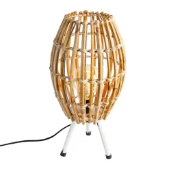 Landelijke tafellamp tripod bamboe met wit - Canna Capsule