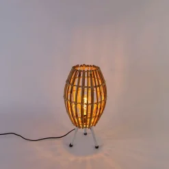 Landelijke tafellamp tripod bamboe met wit - Canna Capsule