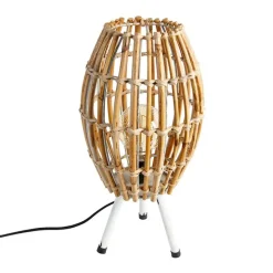 Landelijke tafellamp tripod bamboe met wit - Canna Capsule