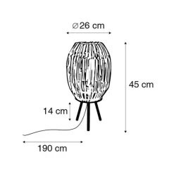 Landelijke tafellamp tripod bamboe met wit - Canna Capsule