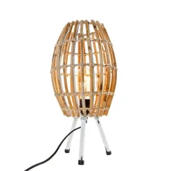 Landelijke tafellamp tripod bamboe met wit - Canna Capsule