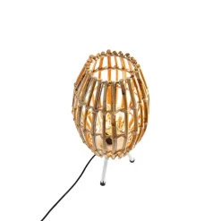 Landelijke tafellamp tripod bamboe met wit - Canna Capsule