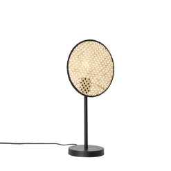 Landelijke tafellamp zwart met rotan 25 cm - Kata