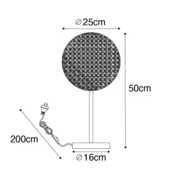 Landelijke tafellamp zwart met rotan 25 cm - Kata