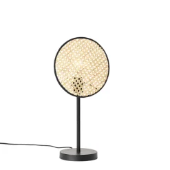 Landelijke tafellamp zwart met rotan 25 cm - Kata