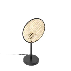 Landelijke tafellamp zwart met rotan 25 cm - Kata