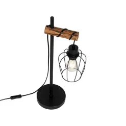 Landelijke tafellamp zwart met hout - Stronk