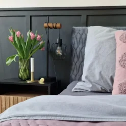 Landelijke tafellamp zwart met hout - Stronk