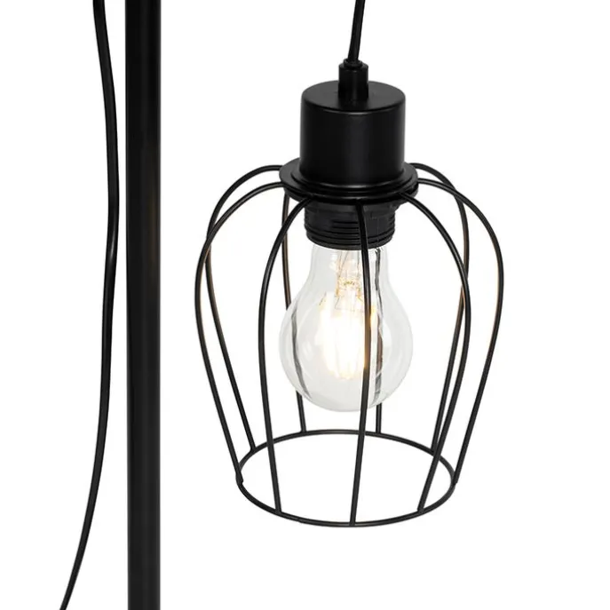 Landelijke tafellamp zwart met hout - Stronk