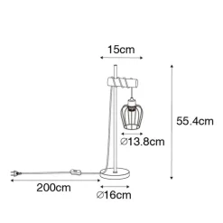Landelijke tafellamp zwart met hout - Stronk
