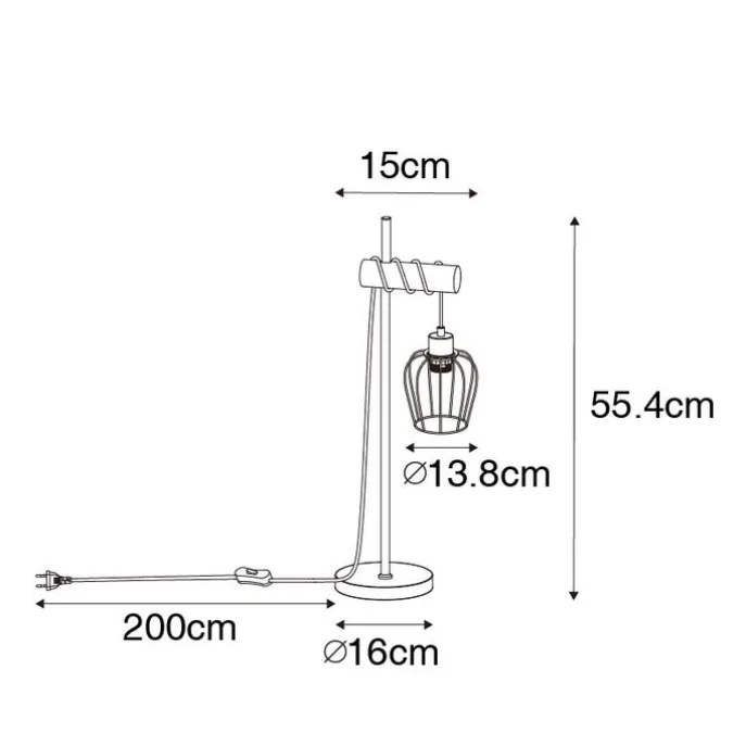 Landelijke tafellamp zwart met hout - Stronk