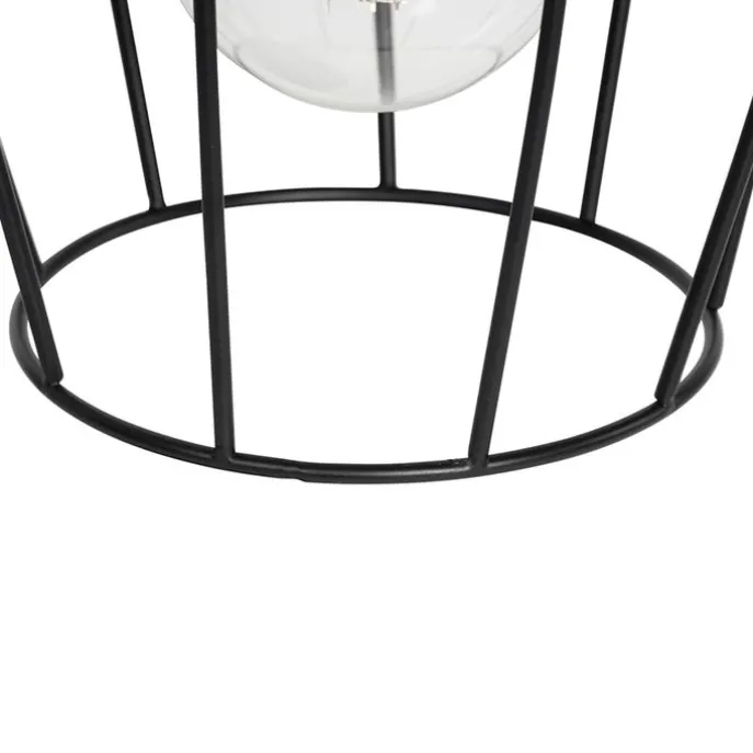 Landelijke tafellamp zwart met hout - Stronk