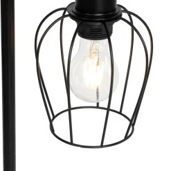 Landelijke tafellamp zwart met hout - Stronk