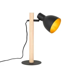 Landelijke tafellamp zwart met hout - Flint