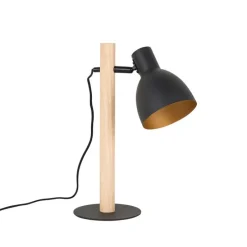 Landelijke tafellamp zwart met hout - Flint