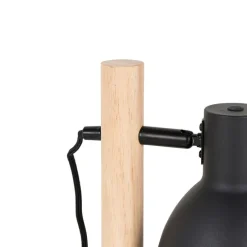 Landelijke tafellamp zwart met hout - Flint