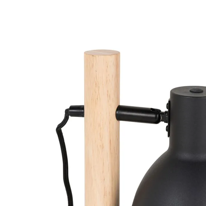 Landelijke tafellamp zwart met hout - Flint