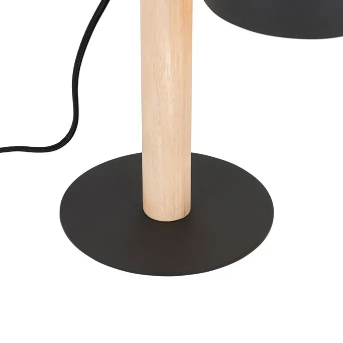 Landelijke tafellamp zwart met hout - Flint