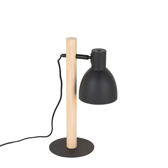 Landelijke tafellamp zwart met hout - Flint