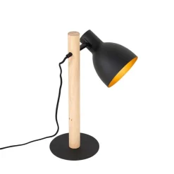 Landelijke tafellamp zwart met hout - Flint
