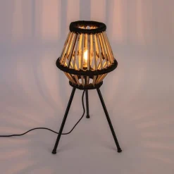 Landelijke tripod tafellamp bamboe met zwart - Evalin