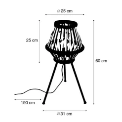Landelijke tripod tafellamp bamboe met zwart - Evalin