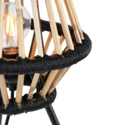 Landelijke tripod tafellamp bamboe met zwart - Evalin
