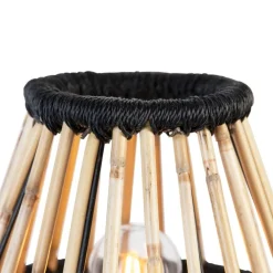 Landelijke tripod tafellamp bamboe met zwart - Evalin