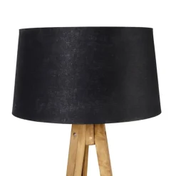 Landelijke tripod vintage hout met linnen kap zwart 45 cm - Tripod Classic