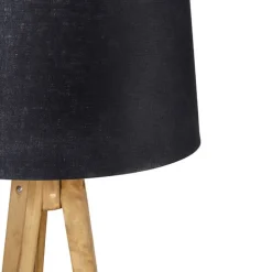 Landelijke tripod vintage hout met linnen kap zwart 45 cm - Tripod Classic