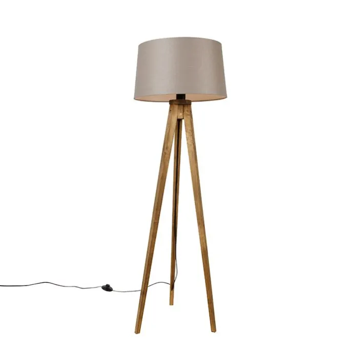 Landelijke tripod vintage hout met linnen kap taupe 45 cm - Tripod Classic