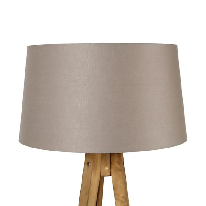 Landelijke tripod vintage hout met linnen kap taupe 45 cm - Tripod Classic
