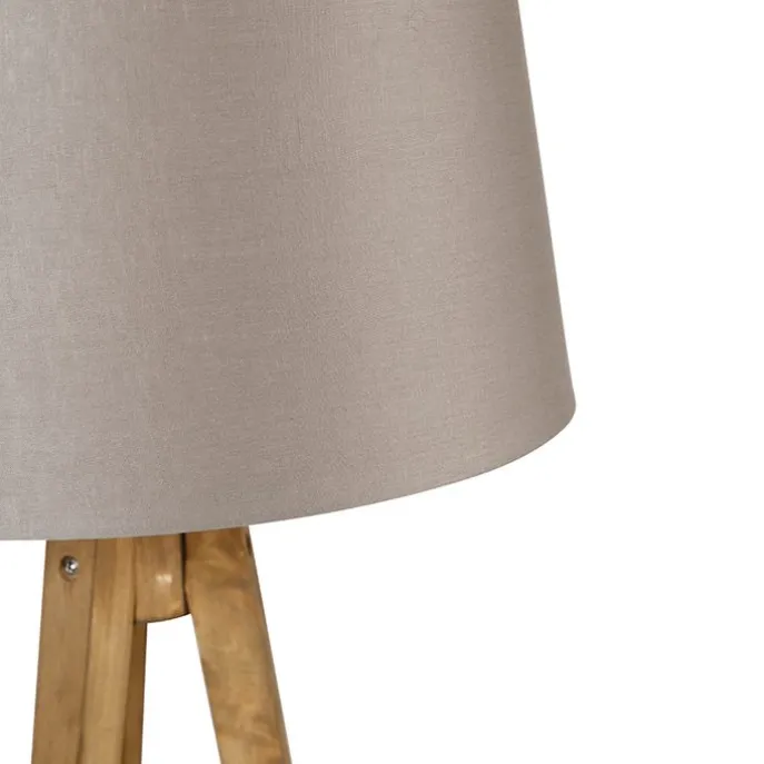 Landelijke tripod vintage hout met linnen kap taupe 45 cm - Tripod Classic