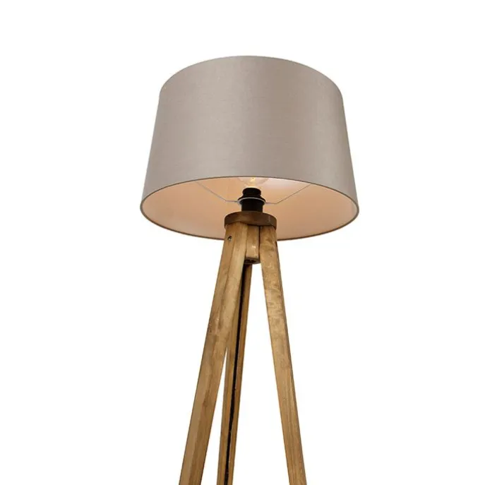 Landelijke tripod vintage hout met linnen kap taupe 45 cm - Tripod Classic