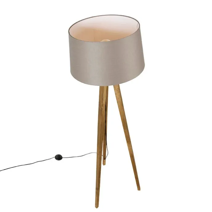 Landelijke tripod vintage hout met linnen kap taupe 45 cm - Tripod Classic