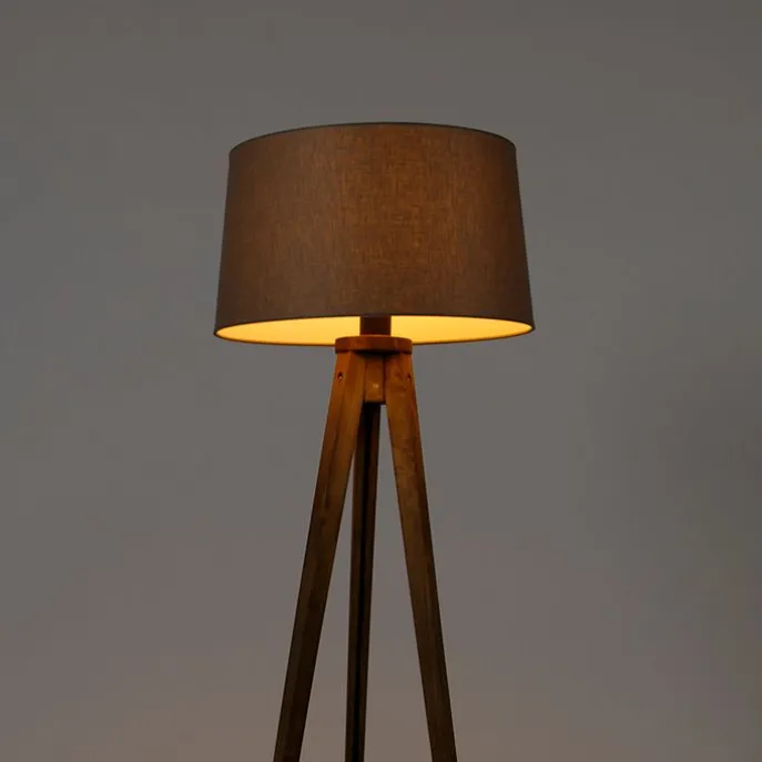 Landelijke tripod vintage hout met linnen kap taupe 45 cm - Tripod Classic