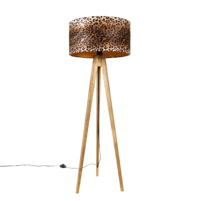 Landelijke tripod vintage hout met kap luipaard 50 cm - Tripod Classic