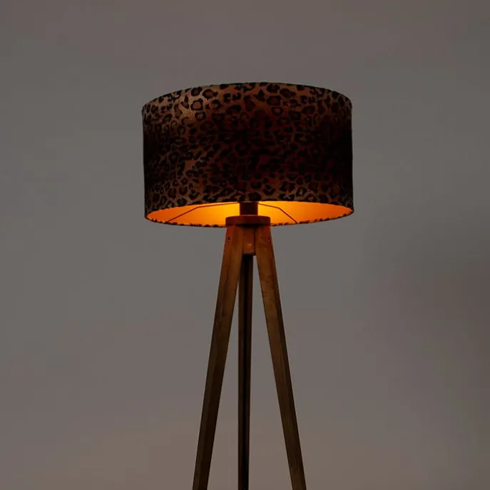 Landelijke tripod vintage hout met kap luipaard 50 cm - Tripod Classic