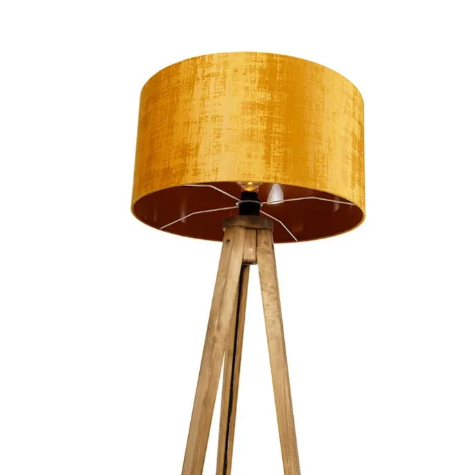 Landelijke tripod vintage hout met kap goud 50 cm - Tripod Classic