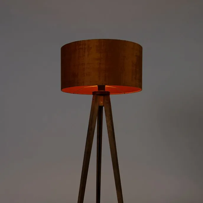 Landelijke tripod vintage hout met kap goud 50 cm - Tripod Classic