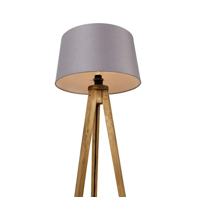 Landelijke tripod vintage hout met linnen kap donkergrijs 45 cm - Tripod Classic