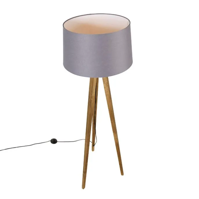 Landelijke tripod vintage hout met linnen kap donkergrijs 45 cm - Tripod Classic