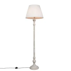 Landelijke vloerlamp grijs met witte plissé kap - Classico